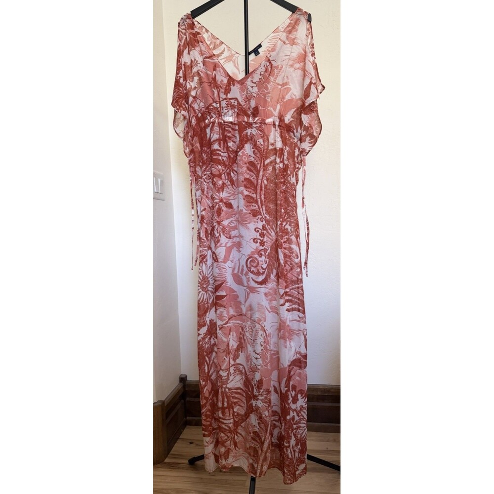 Tommy Hilfiger Floral V-Neck Chiffon Long Dress Women’s M Burnt Orange Tropical